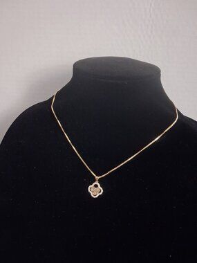 14K Gold Filled Clover Heart Pendant Necklace 17" Box Chain Pave Outline